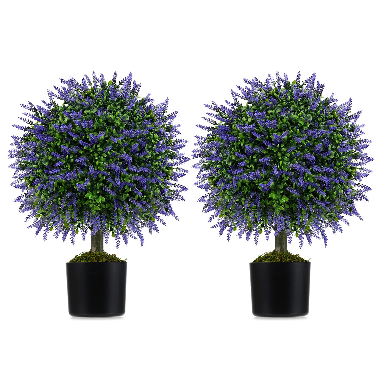 Purple Artificial Topiary Trees Set of 2 with Leaves and Cement Base